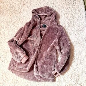 Mauve Cozy Faux Fur Lodge Whimsical Fuzzy Teddy Bear Kid Core Jacket Womens M